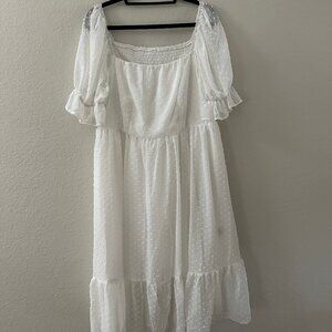 Belle Plus Square Neck Puff Sleeve Ruffle Hem Swiss Dot Wedding Dress